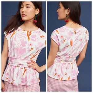Anthropologie Postmark Women XS Floral Dolman Sleeve Peplum Top Shirt